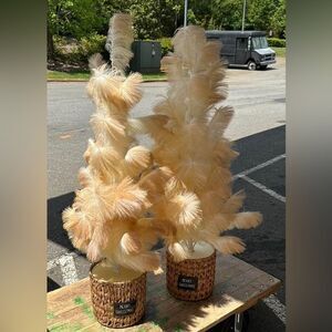 Pompas Grass Christmas Trees in a Wicker Planter Decor (2)